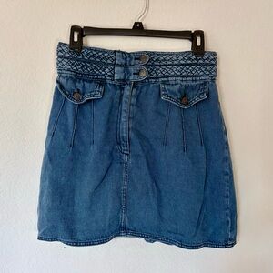Free People Womens Denim Skirt Braided Boho Highrise Hemp Blue Jean Skirt